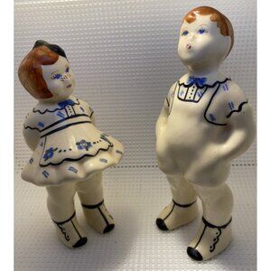 Vintage Hand Painted Ceramic Ginger Hair Freckled  Boy And Girl Figurines 5-6”